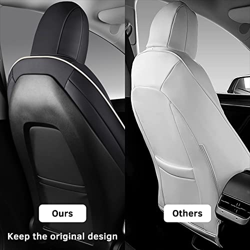 Freesoo Car Seat Covers For Tesla Model Y Waterproof Nappa Leather Full Set Seat Protector Custom Fit 2020 2021 2022 Black White #TOP7
