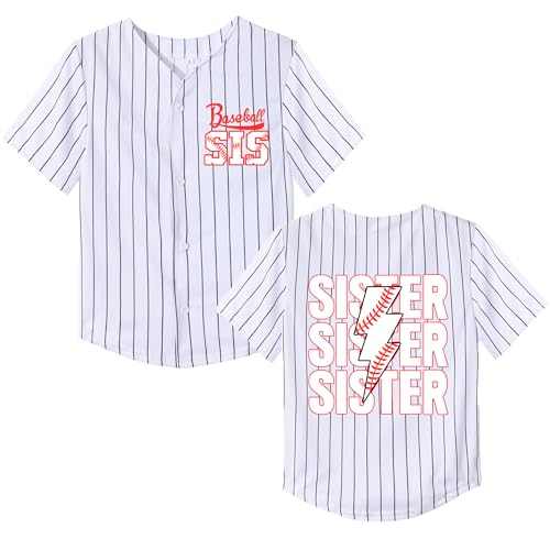 BAICAIYU Girls Baseball Sister Jerseys Toddler Baseball Sisters Shirt Birthday Funny Cute V-Neck Short Sleeves Sport Tee Stripe 1T