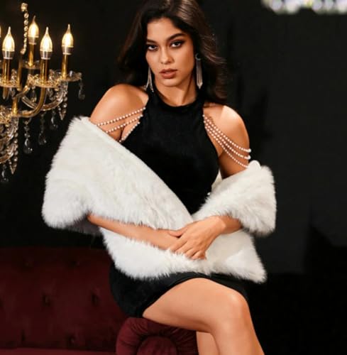 Hycurey Women's Faux Fur Shawl Wrap Thick Warm Fluffy Fur Scarf Elegant Classic Poncho Fashion Cozy Fall Winter Wedding Dress2