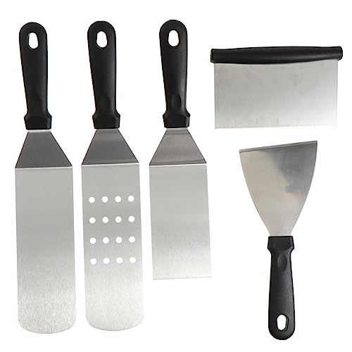 Cabilock Stainless Steel Pizza Shovel Set 5 Piece Set Turning Peel Server Shovel Paddle Board for Handling