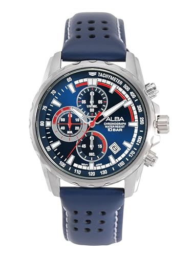 Alba Leather Mens Analog Wristwatch Am3937X1, Dial_Blue, Band_Black (B0CD832HB8) Amazon Price History, Amazon Price Tracker