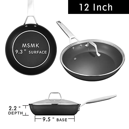 Msmk 12-Inch Large Nonstick Frying Pan With Lid, Stay-Cool Handle, Titanium And Diamond Non Stick Coating From Usa, 4Mm Stainless Steel Base Induction Compatible, Oven Safe, Dishwasher Safe Fry Pan #TOP5