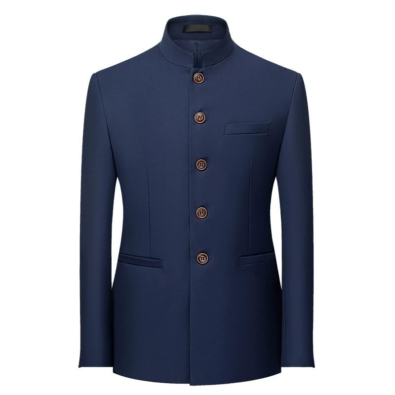 Men's Casual Blazer Stand Collar Mao Suit Jacket Solid Color Single Breasted Business Sport Coat(Blue,XXXXXX-Large)