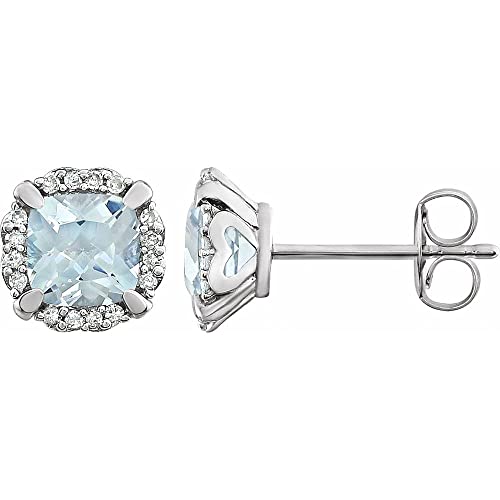 14k White Gold Natural Aquamarine & 1/10 CTW Natural Diamond