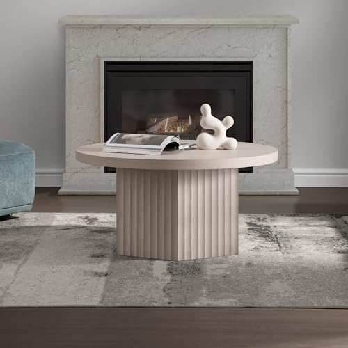 Image of SICOTAS Round Coffee Table for Living Room, 32 inch Circle Modern Fluted Center Coffee Table with Storage, Mid Century Accent Tea Dining Table for Small Space, Apartment, White Alder