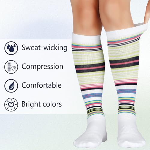 Image of +MD Cotton Compression Socks for Women & Men 4 /6 Pairs 15-20mmHg Knee High for Sports, Travel, Nursing Long Sitting Standing