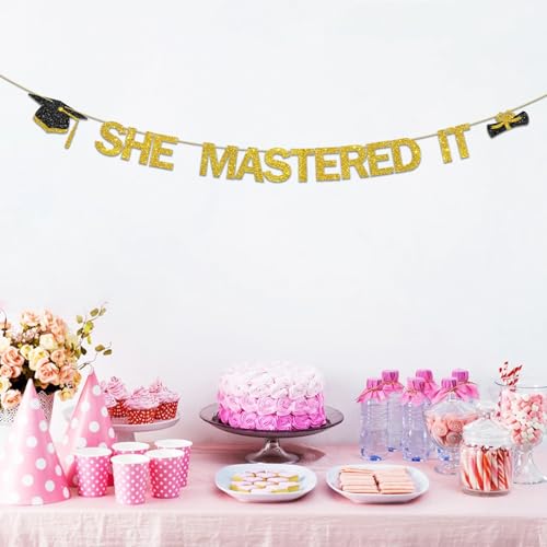 Glitter She Mastered It Banner - Master's Graduation Banner, Congrats Grad/Happy Graduation Sign - Finally Done Party Decorations by Generic - Used condition - Image 4