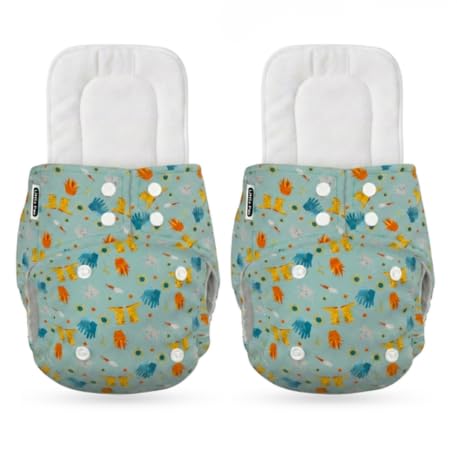 Little Pea Leak-Proof Free Size Cloth Diapers for Babies 3 Months-3 Years—High-Absorbency Combo Pack with 2 Cloth Diapers, 2 Insert Pads, and 2 Wet Bag (Fits 5-18kg) | Adjustable, Washable, Double Leak Guard, Rash Free - Playful, Jungle-image-35