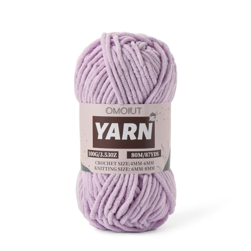 Image of Light Purple Fluffy Chenille Yarn for Crocheting - Baby Yarn for Crocheting Soft Blanket - (100g /87.4yds) Crochet Amigurumi Chunky Yarns - Super Bulky 5 Velvet Yarns