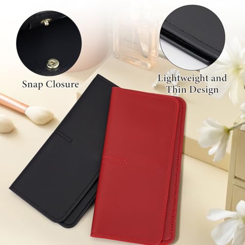 Long Wallet Purse, Unisex Slim Long Wallet Thin PU Leather Wallet Bifold Credit Card Clutch with Snap Closure Coin Pocket for Woman Men (Red)3