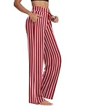 Sarin Mathews Womens Yoga Sweatpants Wide Leg Lounge Pajamas Pants Comfy Drawstring Workout Joggers Pants with Pockets Red Pink Stripe L