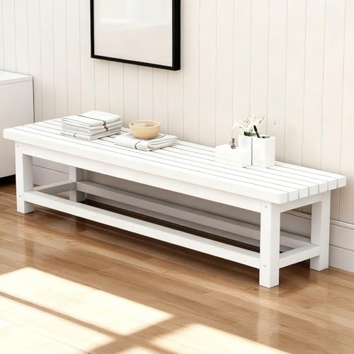Banc bas et long en pin massif 80 cm style rustique traditionnel - 2