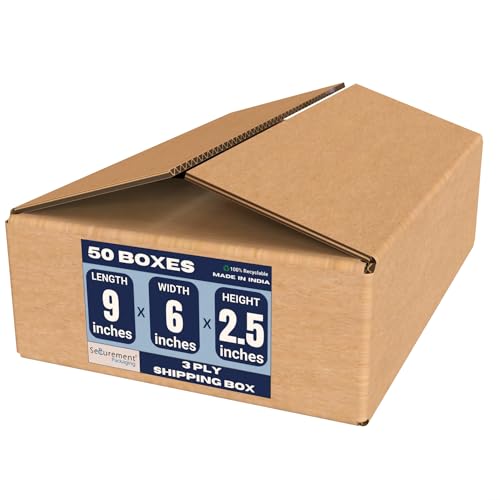 SECUREMENT® 3 Ply Corrugated Box for packing for Secure Shipping, Moving, Courier & Goods Transportation - 9x6x2.5 inches (50 Boxes)