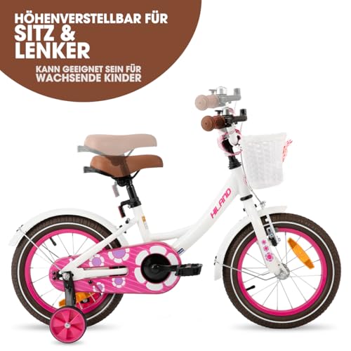 Miniatura 5 de Hiland Bicicleta Infantil De 12 14 16 Pulgadas Para Niñas 3 4 5 6 7 Años Con Cesta Ruedas Estabilizadoras Rosa Morada Blanco