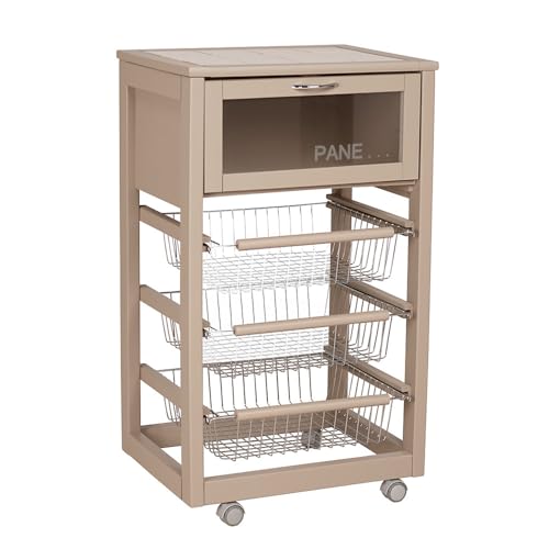 Liberoshopping Chariot de Cuisine à roulettes LANDHELL LUSSO Bol à Pain et Fruits (Laqué Gris Tourterelle)