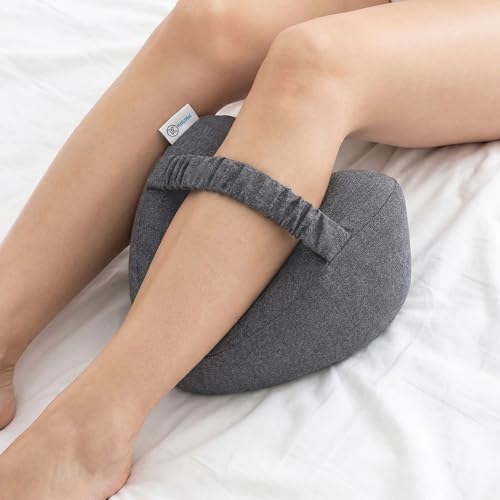 Image of Kalina Orthopedic Knee Pillow for Side Sleepers - Memory Foam Leg Pillow with Adjustable Strap for Sciatica, Hip, Knee & Lower Back Pain Relief - Premium Fabric with Washable Cover (Grey)