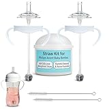 Straw Cup Conversion Kit for Philips Avent Natural Baby Bottle 2-Count | Soft Silicone Straw Top Nipples, Weighted Any Angle Straw Ball, Bottle Handles and Straw Cleaning Brush | 6+ months (Straw Top)