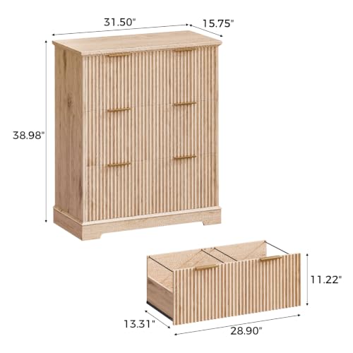 Image of 31.5 inch Fluted File Cabinet with 3 Drawers, Oak