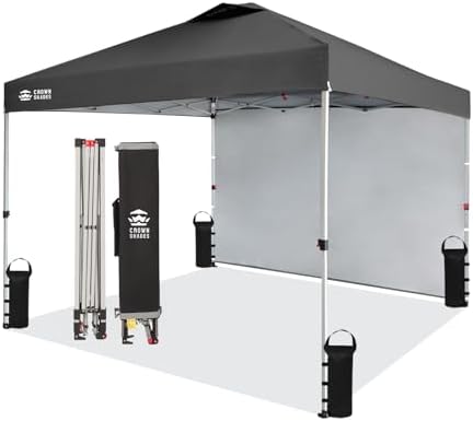 CROWN SHADES 10x10 Pop Up Canopy with 1 Side Wall - Beach Tent wi...