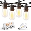 Svater Outdoor String Lights 50 FT, Patio Light for Outside with Shatterproof LED Bulbs, IP65 Waterproof Connectable Hanging Lights for Backyard, Bistro, Cafe, Balcony, Party, Black