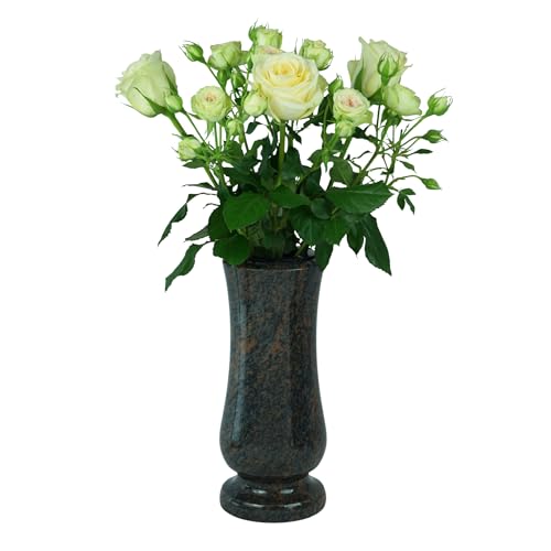 Designgrab Vase funéraire, taille moyenne, en granit poli, 25 × 12 cm, fin, cylindrique, poli miroir, résistant aux intempéries