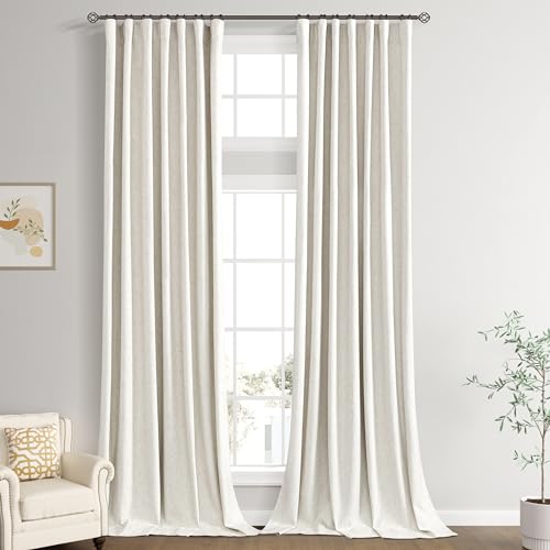 Joywell Extra Long 100% Blackout Linen Curtains 128 Inches Cream Natural