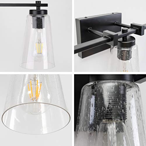 Aipsun Black Bathroom Vanity Light 2 Lights Vintage Seeded Glass Vanity Light Fixtures Industrial Wall Sconce Lighting (Not Include Bulb)