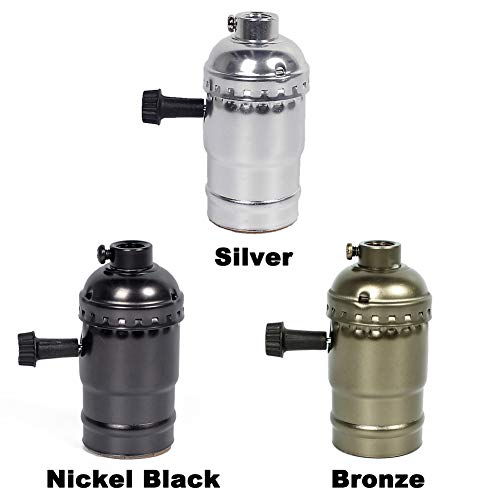 Vintage Lamp Socket E26/E27 Lamp Holder,Prunlla Light Socket With Turn Knob Edison Industrial Metal Shell For Fixture Replacement Diy Lighting,10Pack (Pearl Black) #TOP5