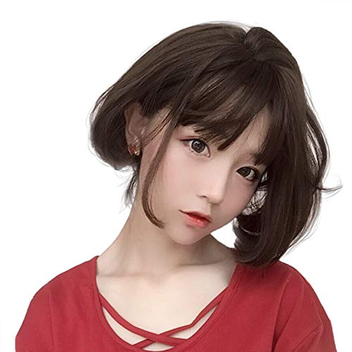 Aiyaya Short Bob Wig Bangs - Bob Synthetic Wig For Women Cosplay Costume, Natural Hair Lolita Wig With Wig Cap (Brownish Black (Close To Black)) #TOP2