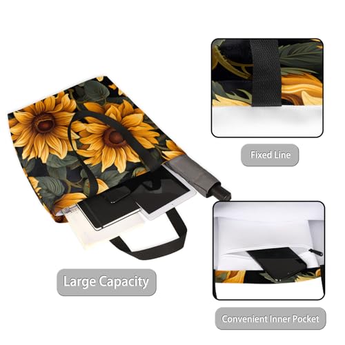 Vintage Sunflower Flower Large Capacity Canvas Tote Bag Stylish Handheld Shoulder Bag Reusable Shopping Bag for Work Travel Beach Trips Shopping2