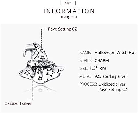 Halloween Charms for Women 925 Sterling Silver Beads Halloween Pumpkin Skull Enamel Charm for Bracelets (Silver Wizard Hat) - Image 3