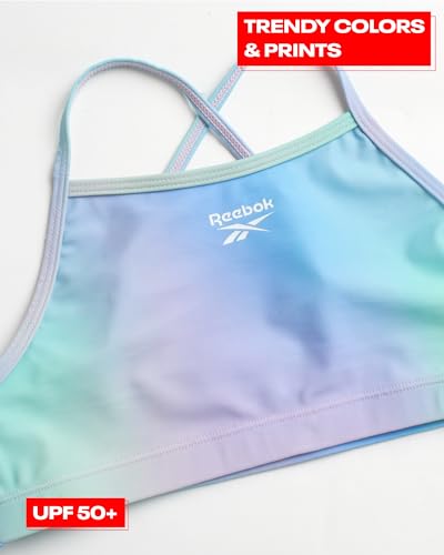 Image of Reebok Girls Rash Guard Set - 3 Piece UPF 50+ Long Sleeve Swim Shirt with Bikini Swimsuit - Swimwear Set for Girls (4-16)
