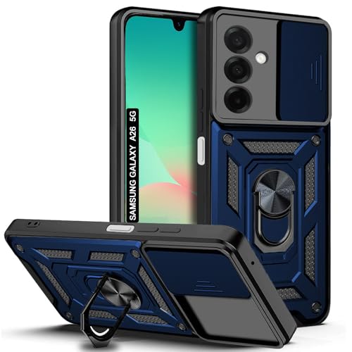 Image of AESTMO Tough Armor Samsung Galaxy A26 5G Bumper Back Case Cover | Ring Holder & Sliding Camera Shield Cover | 360 Degree Protection Back Case Cover for Samsung Galaxy A26 5G (Blue)