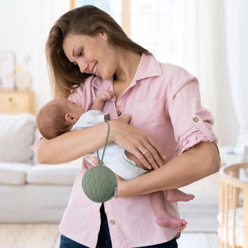 Image of 2 Pack Silicone Pacifier Holder Case, Soft Silicone Newborn Baby Silicone Pacifier Holder for Boys & Girls, Portable Silicone Pacifier Container Case (Sage /Ether)