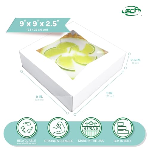 Southern Champion Tray White Window Bakery Box (200 Quantity) 9x9x2.5, Automatic Bakery Carrier for Pies, Donuts, Pastries, White with Clear Lid, 24133