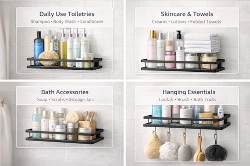 Image of Wall Mounted Spice Rack Organizer Hanging Spice Seasoning Rack bathroom Shelf Holder with 5 utensils hanging hooks Organizer Storage for Kitchen Cabinet (set of 4)