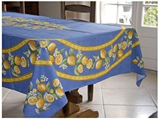 TOSELLI - CITRON BLEU Rectangular Coated Tablecloth - TOS2666 - 155 x 250 cm (61 in x 98 in).