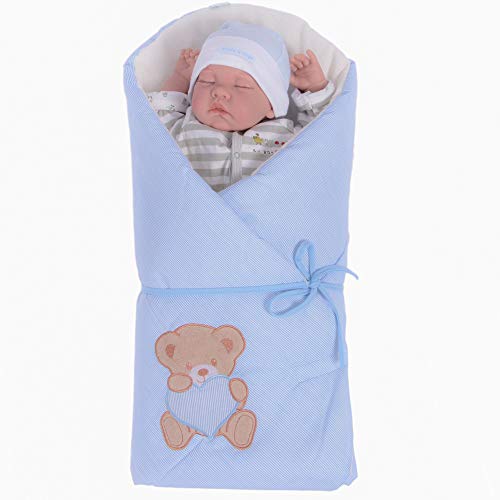 Sevira Kids - Manta de arrullo para bebé (multiusos, 100% algodón certificado), diseño de lunares, varios colores Bleu Nounours talla única 