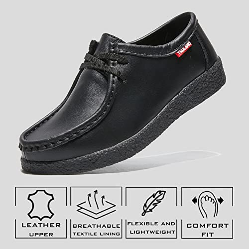 Image of TRULAND Leather Oxford Shoes for Women - Suede Lace Up Moc Toe Low Platform Flat Wallabees Shoes
