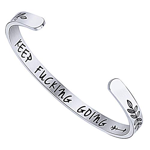 Preisvergleich Produktbild Gleamart Inspirational Manschette Armreif Edelstahl graviert Keep Going Armband Geschenk Keep Going Leave