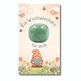 Milaboo Frühlingswichtel Geschenk mit Aventurin Naturstein auf Karte EIN Wichtelschatz für Dich kleine Aufmerksamkeit 2–3 cm Dekostein Osterdeko (Aventurine)