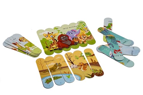 Image of THE BOOK TREE Animal Kingdom Stick Puzzle | 24pcs Double-Sided Cardboard Puzzles | 8 Fun Animal-Themed Puzzles for Learning & Play | Develops Focus & Problem-Solving Skills | Ideal for Ages 3+