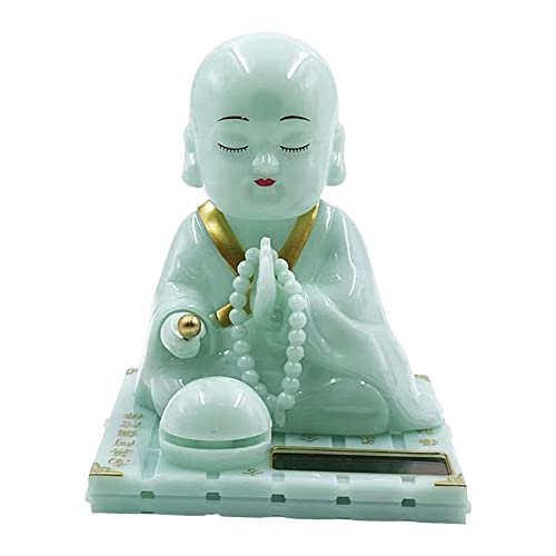 Image of AUGEN Small Buddhist Monk Solar Ornaments, Automatic Nodding Lucky Meaning Light Energy Sensing Eco Friendly Solar Buddhist Monk Statue Decoration for Home /Car Dashboard (Pack of 1, A, Green)