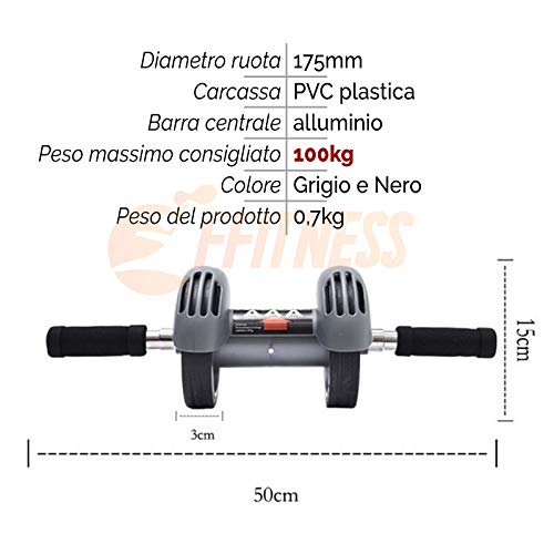 FFitness AB Roller with Spring Back Double Wheel for Abs, Grey, One Size - Image 5