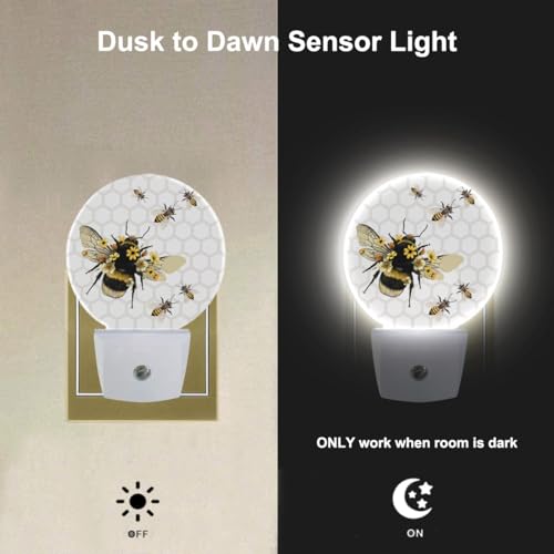 Image of EKOBLA Bee Night Light, Honeycomb and Yellow Bee Summer Night Lights Plug Into Wall with Auto Sensor for Kids and Adults Home Decor