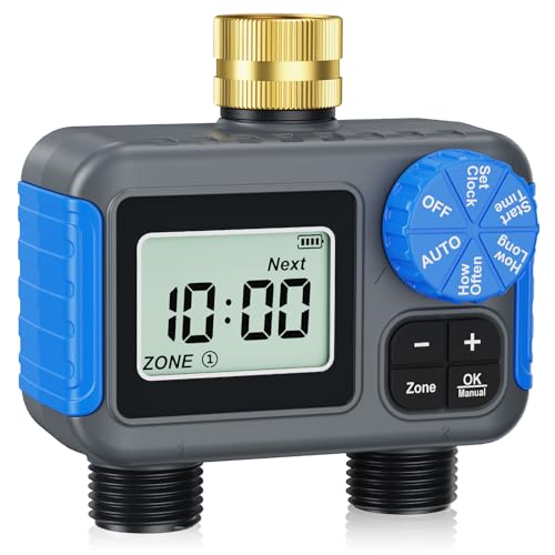 Grillum Sprinkler Timer with Brass Swivel, 2 Zone Hose Timers