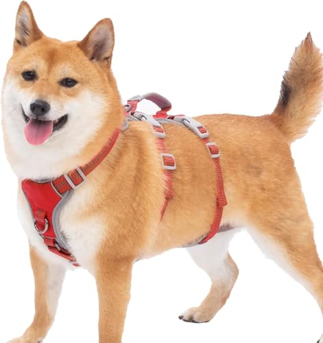 Huntboo Imbracatura senza fuga, Pettorina cane taglia media, Imbracatura riflettente con maniglia, Gilet regolabile per cani di taglia media per passeggiate, attività sportive (Rosso, M)