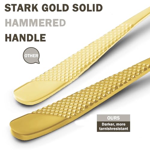 Image of Aurum Gold French Style Silverware Set | 5-Piece Hammered Flatware with 2-in-1 Serrated Knife | 18 /10 Stainless Steel Cutlery Set | Perfect for Home, Restaurant & Luxury Gifting