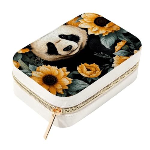 Boîte à bijoux panda et tournesol double couche pour bagues et colliers