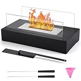 Table Fire Pit, Square Outdoor Fireplace with 2 Forks for Halloween Christmas Decor, Family Party, Dinner Camping Supplies,Black……